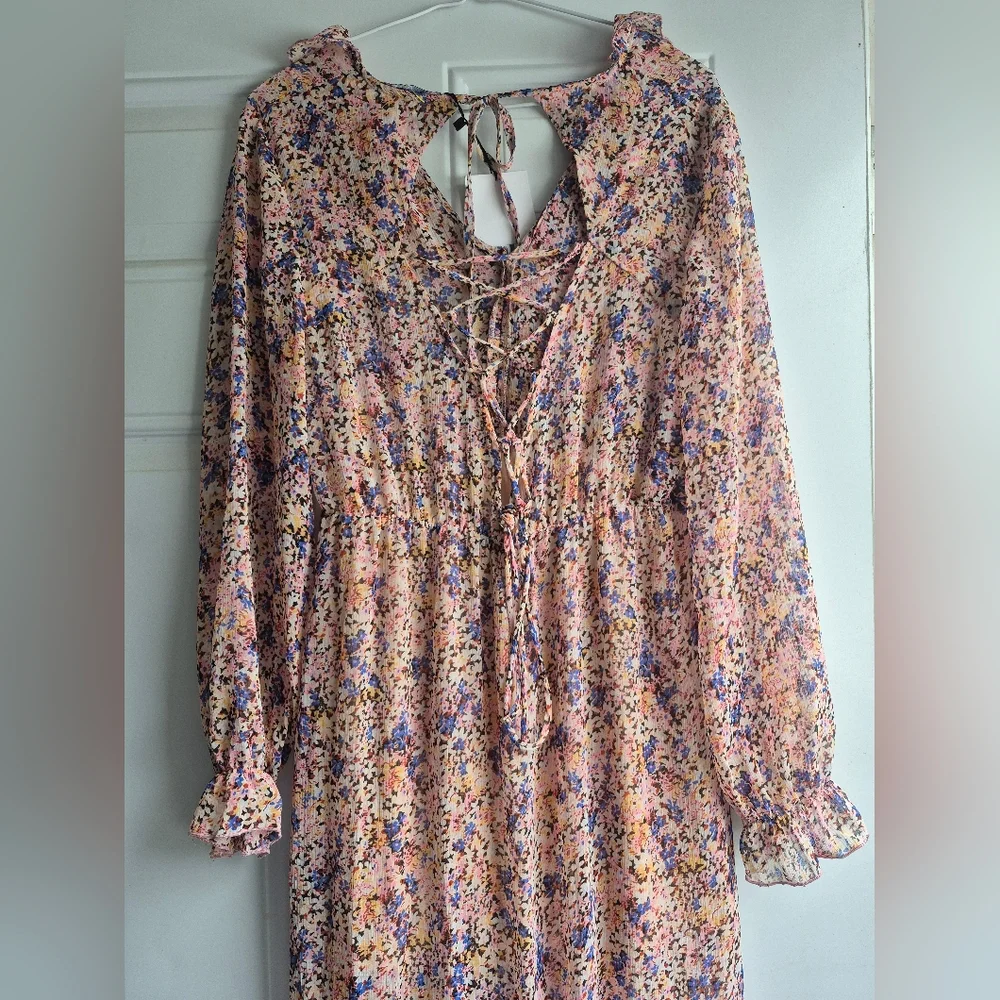 Small Zara Ruffled Floral Print Midi Dress Pink Flowy Boho - Picture 3 of 8